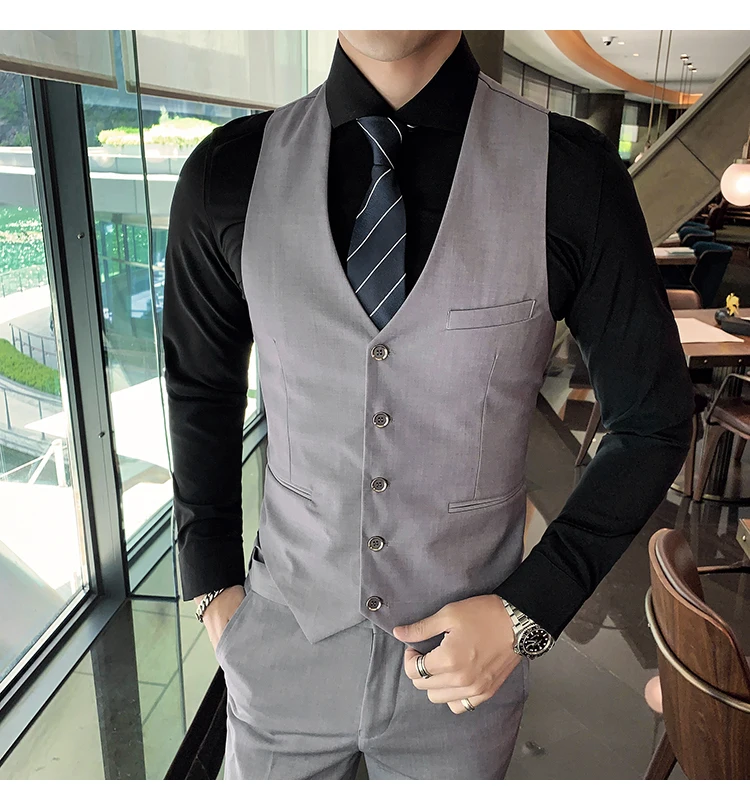 Сплошной цвет slim fit мужской костюм из 3 предметов свадебное платье мужской повседневный деловой пиджак Свадебный Выпускной костюм жениха одежда смокинг