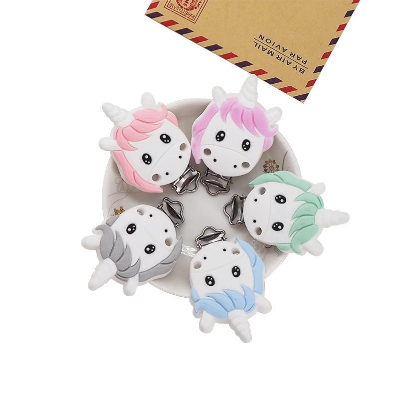 

Chenkai 50PCS BPA Free DIY Silicone Unicorn Teether Clip Baby Animal Pacifier Dummy Nursing Soother Sensory Toy Gift Accessories