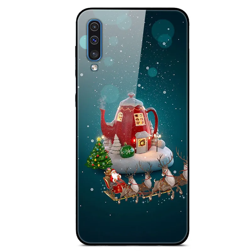 Рождественский чехол для samsung Galaxy A80 A70 A50 A30 A20 A20E A10 A10E закаленное Стекло Твердый переплет для samsung A30S A50S A70S бампер