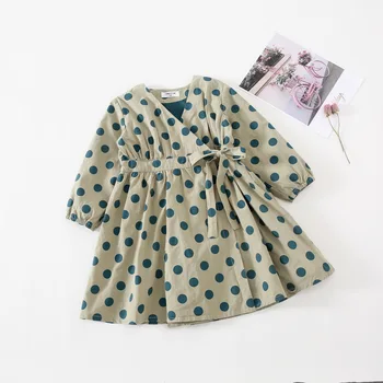 

Mihkalev Toddler Girl Polka Dot Princess Dress With Belt V-neck Long Sleeve Kids Dresses For Girl Birthday Party Dress vestido