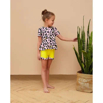 

MINAKU Leopard shorts for girls, height 110 cm, yellow / pink leopard 4470683