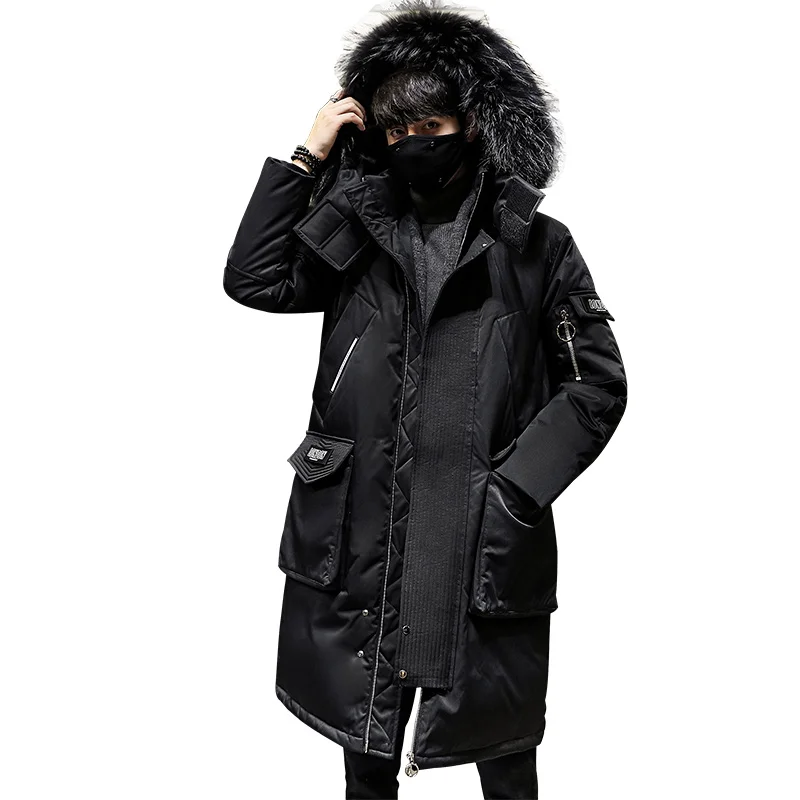Men's Winter Down Jacket Coats Thick Warm Detachable Hooded Fur Collar  Puffer Coat Parkas Male Lengthen White Duck Down Jacket