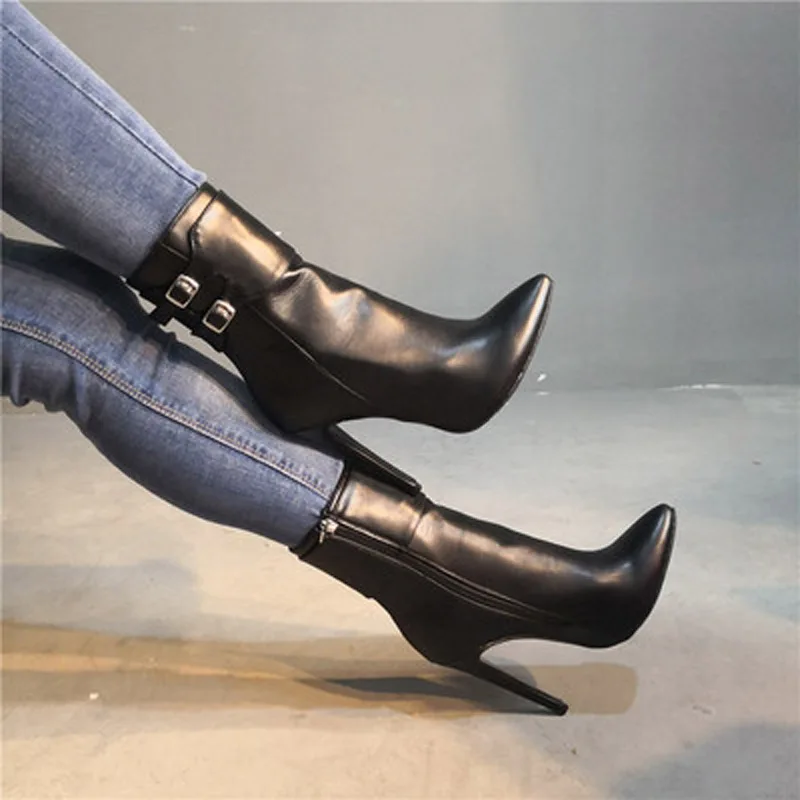 

2023 New Arrival Stretch Leather Women Ankle Boots Pointed Toe High Heels Zipper Sexy Sock heels Chelsea Boots size35- 52