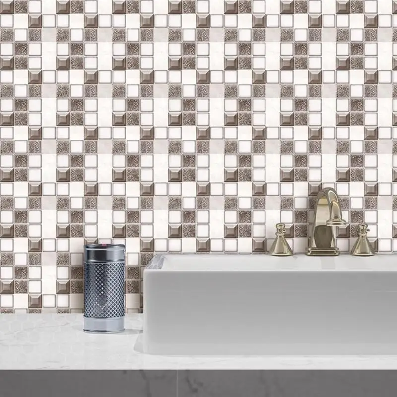 

6pcs Waterproof Tiles Mosaic Stickers Waterproof Mildew-proof and Moisture-proof Kitchen Bath Toilet Adhesive PVC Tile Stickers