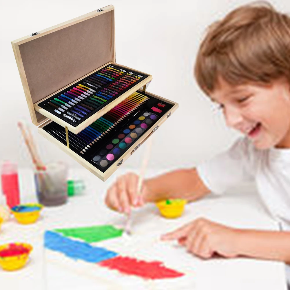 

108 Pcs Children Drawing Student Art Office Crayon Brush School Birthday Gift Painting Set Color Pencils Wooden Box Portable