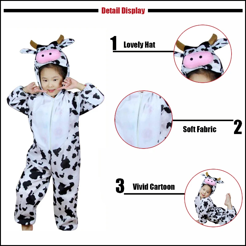 Kids Cartoon Animals Farm Cow Costumes Boy Girl Halloween Cosplay Costume Anime Disfraces Dress Up Role Play Jumpsuit Clothes