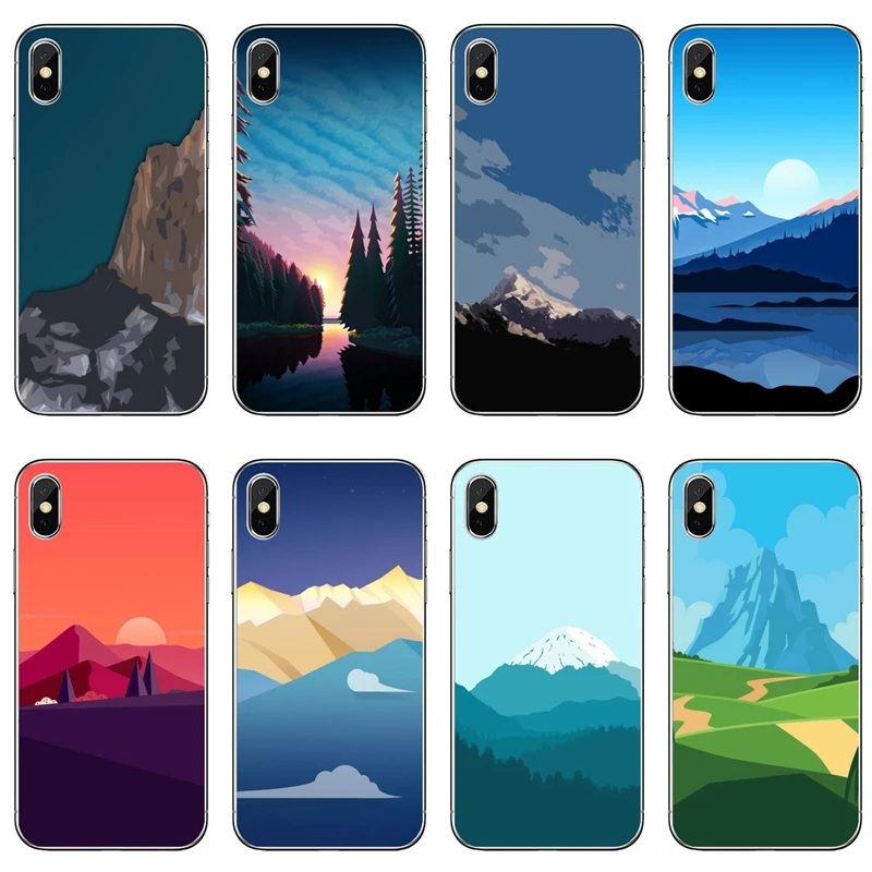 Силиконовый чехол для Xiaomi Redmi 9T 9C 9A 7 7A K20 6 6A S2 Note 9S 9 8 8T 5A Pro плоский горный пейзаж |