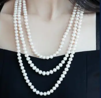 

single strands 9-10mm south sea round white pearl necklace 54inch Yellow clasp