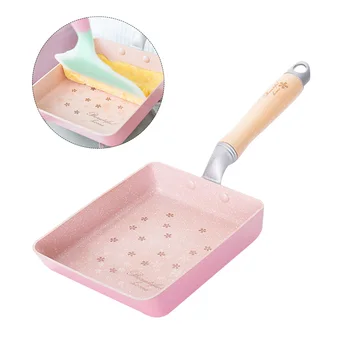 

Flat Base Frying Non Stick Cooking Tool Japanese Style Wooden Handle Easy Clean Tamagoyaki Home Kitchen Household Omelette Pan