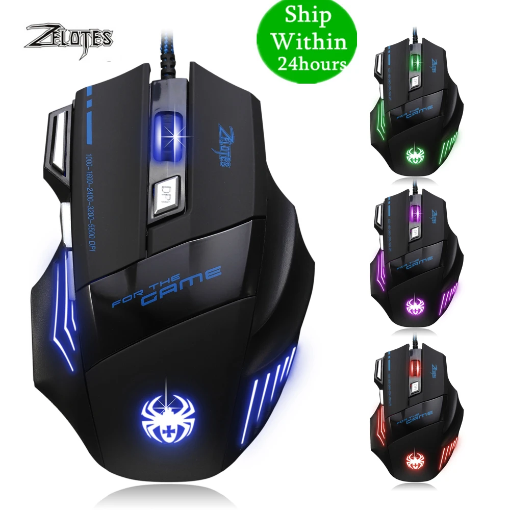 ZELOTES T 80 7200 точек/дюйм подсветка многоцветная светодиодная оптическая 7 кнопочная