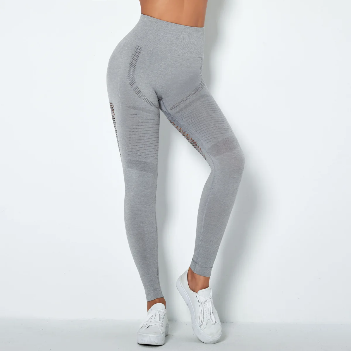 Gray Seamless Leggings Mesh Pants For 