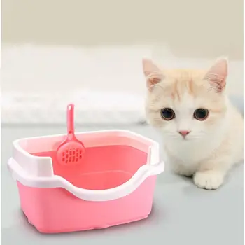 

Square Cat Litter Box With Scoop Anti Splash Plastic Training Rabbit Kitten Pee Toilet Clean Toilette Puppy Semi-closed Bedpan