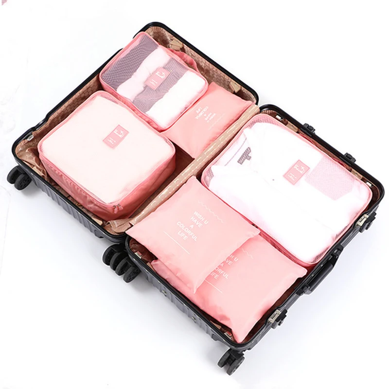 6Pcs/set Women Travel Organizer Storage Bags Suitcase Packing Set Storage Cases Portable Luggage Organizer Clothes Tidy Pouch