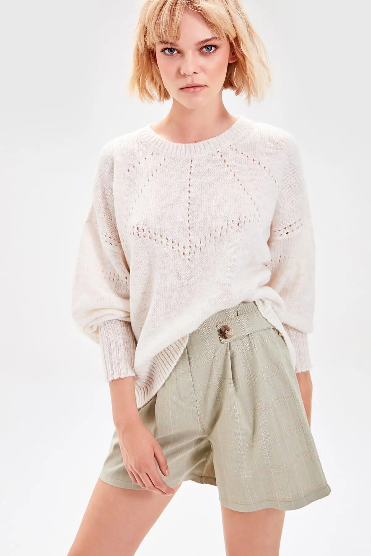 Trendyol Мятные клетчатые шорты TWOAW20SR0041