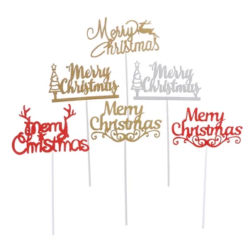

New 2019 New Merry Christmas Cake Topper Cupcake Topper For Xmas Party Christmas Cake Decorations 5pcs