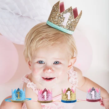 

Happy First Birthday Party Hats Decor Cap One Birthday Hat Princess Crown 1st 2nd 3rd Year Old Number Baby Kids Hair Accessory