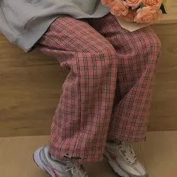 Vernan – pantalon de survêtement à carreaux de Style coréen pour femme, surdimensionné, en velours, avec cordon de serrage, bas décontracté, Harajuku, Y2k, hiver 