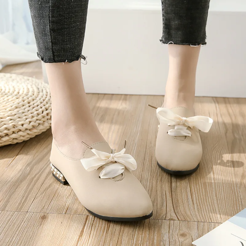 

2018 Spring Summer New Style Pointed Shallow Mouth Korean-style Women's Low Heel Women's Trend Lace-up Shoes Women's