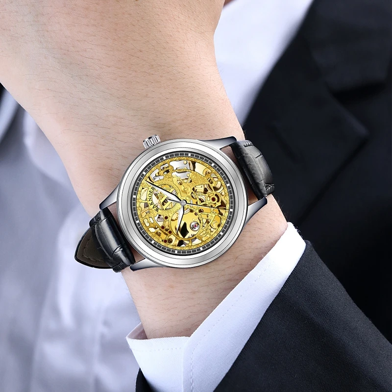 

WAKNOER Men's Watch Fashion Automatic Mechanical Watch Men Skeleton Vintage Leather Man Watch relogio masculino reloj hombre