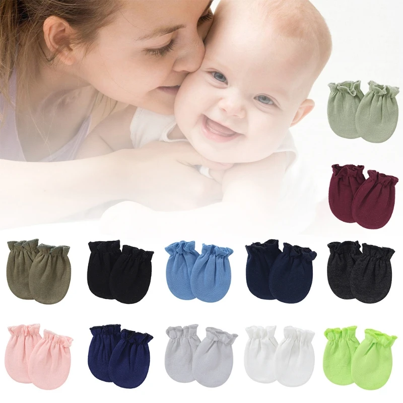 1 Pair Baby Anti-scratch Soft Cotton Gloves Newborn Solid Color Handguard Mittens Infants Supplies H055 2
