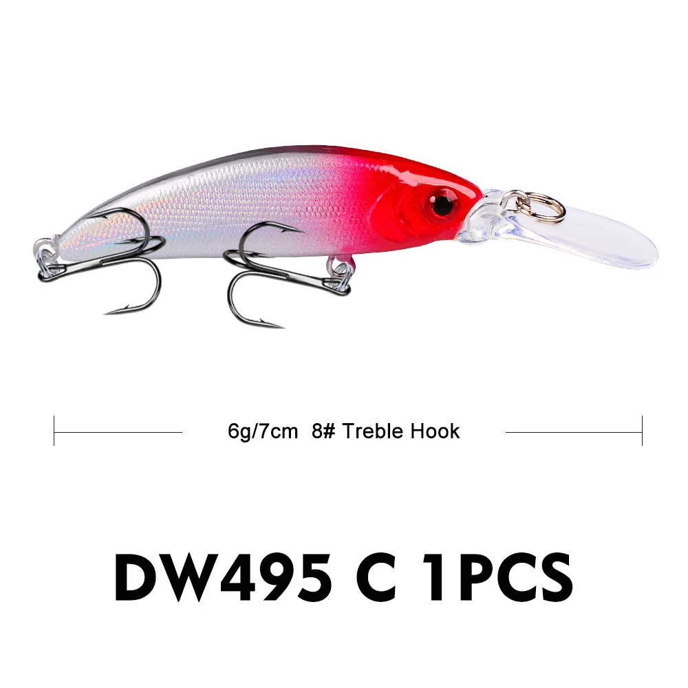

PROBEROS 1pcs Fishing Lure Set 7cm 6g Hard Artificial Minnow Lures 9 Color Crankbait Fishing Baits #8 Treble Hook dw495