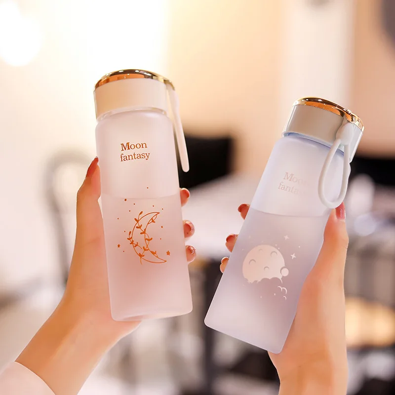 420/600/1000ML New Cherry Gradient Color Glass Water Bottle Cute Fashion  Sport Drink Bottles Gift