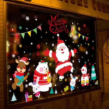 

[shijuekongjian] Father Christmas Window Stickers Vinyl DIY Snowman Bear Wall Decals for Living Room Shop Glass Decoration