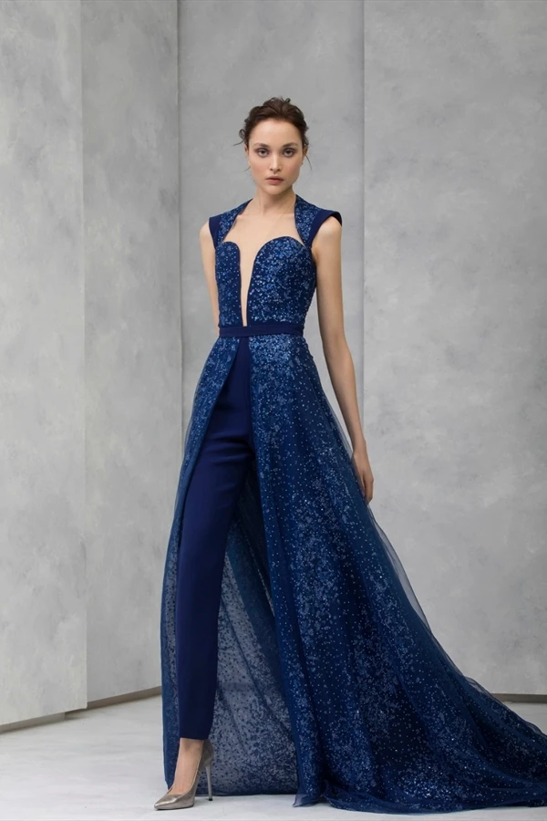 2020 Navy Evening Jumpsuit With 