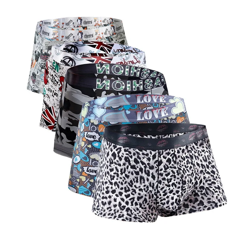 

2020 Breathable Thin Men's Underwear Pouch Fashion Print Letter Underpants Soft Boxer Shorts Ice Silk Male Calzoncillo Hombre