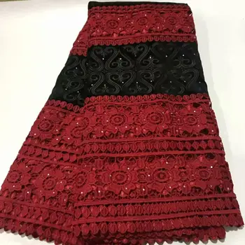 

Latest wine Nigerian Water Soluble Lace Fabric 5 Yard African Guipure Cord Lace Fabric With Cord Laces For Party FTS316