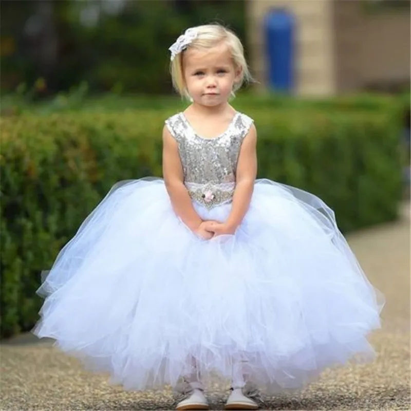 Flower Sequins Girl Dress Princess Ball Gown Sleeveless Pageant Gold Silver Birthday Party Wedding Bridesmaid | Детская одежда и