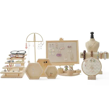 

13Pcs Solid Wood Earring Stand Jewelry Stand Storage Bracelet Necklace Stand Display Stand Shoot Display Props Set