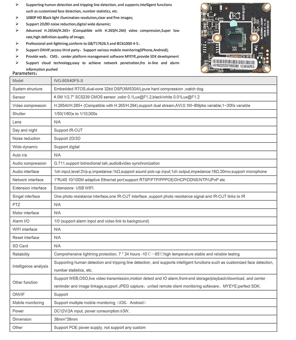 Parameters for IVG-80X40PS-S-1