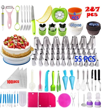 

287PCS Fruit Cake Decorating Supplies Fruit Tools Cake Decorating Nozzles Cake Rotating Turntable Piping Icing Tips Baking Tools