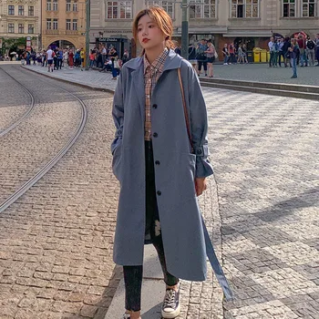 

Windbreaker Woman 2019 Autumn Popular Little Chap Temperament Overknee Loose Long Fund Loose trench Coat for women Woman Autumn