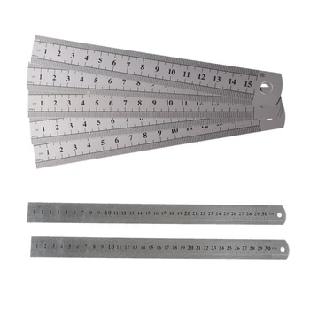 

5 Pcs Dual Side Marked 15cm 6 Inch Stainless Steel Straight Ruler & 2 Pcs Metric 30cm Stainless Steel Straight Ruler Measuring T