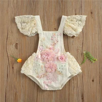 Vêtements de princesse pour bébés filles de 0 à 24 mois, barboteuse d'été en dentelle, imprimé de fleurs, à volants, manches courtes, combinaisons 2 couleurs 2