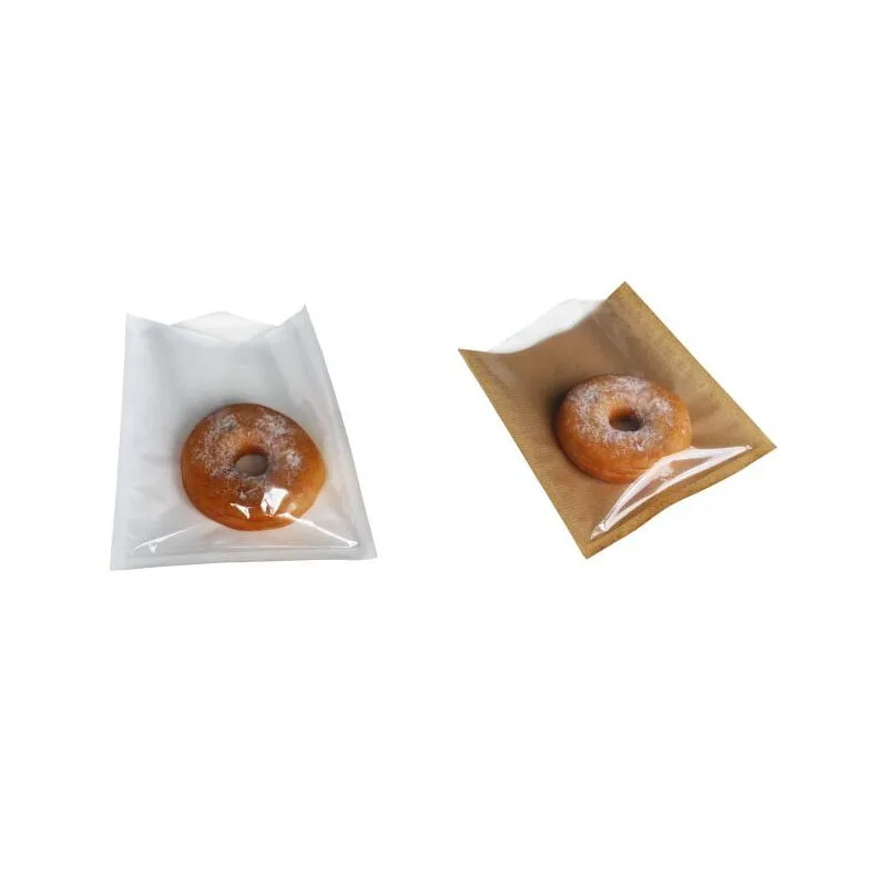 

100pcs Food Oilproof Paper Bag Hamburger Donut Bread Clear Window Bag Baking Accessories Disposable Takeaway Supplies