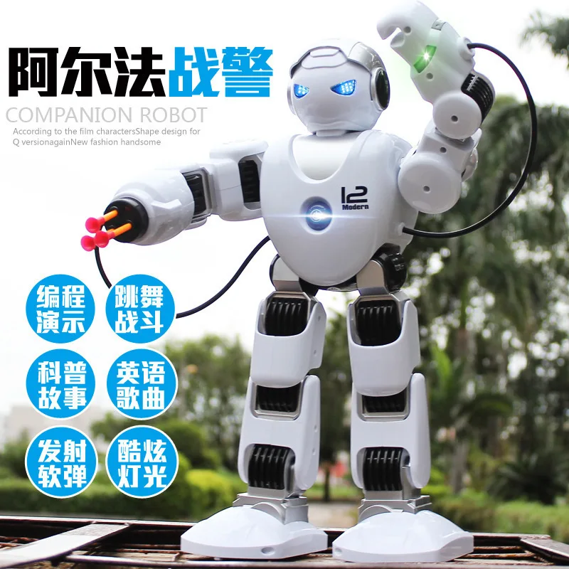 

Machinery Cops Alpha Robot Music Can K12. 4G Remote Control Intelligent Robot Programming Singing Dancing Toy
