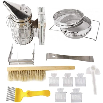 

12Pcs Beekeeping Tool Kit, Double Sieve Honey Strainers Filter, Uncapping Fork Scratcher, Beekeeping Accessories