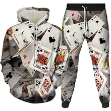 Poker Pattern 3D Print Men Tracksuit Set Exquisitely Realistic Ace Hearts Pattern Ace Spades Men Hoodie Set Fashion Trousers Set