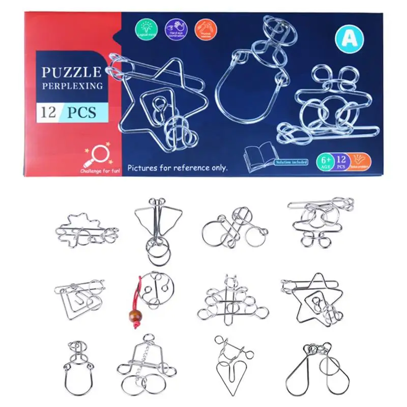 12 Pcs/Set Metal Puzzle Games IQ Games Set 3D Brainteaser Intelligence