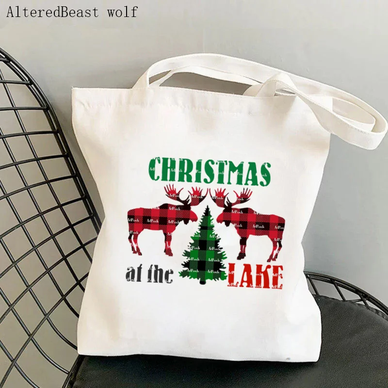 Women Shopper bag Santa baby Christmas trees Bag Harajuku Shopping Canvas Shopper Bag girl Christmas Tote Shoulder Lady Bag