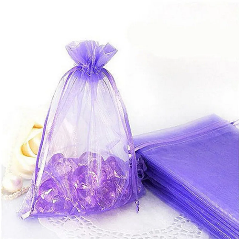 50ks 7x9cm organza brašna šperků tyl stahovací brašna šperků balení displej pouches svatební večírek dekorace laskavosti