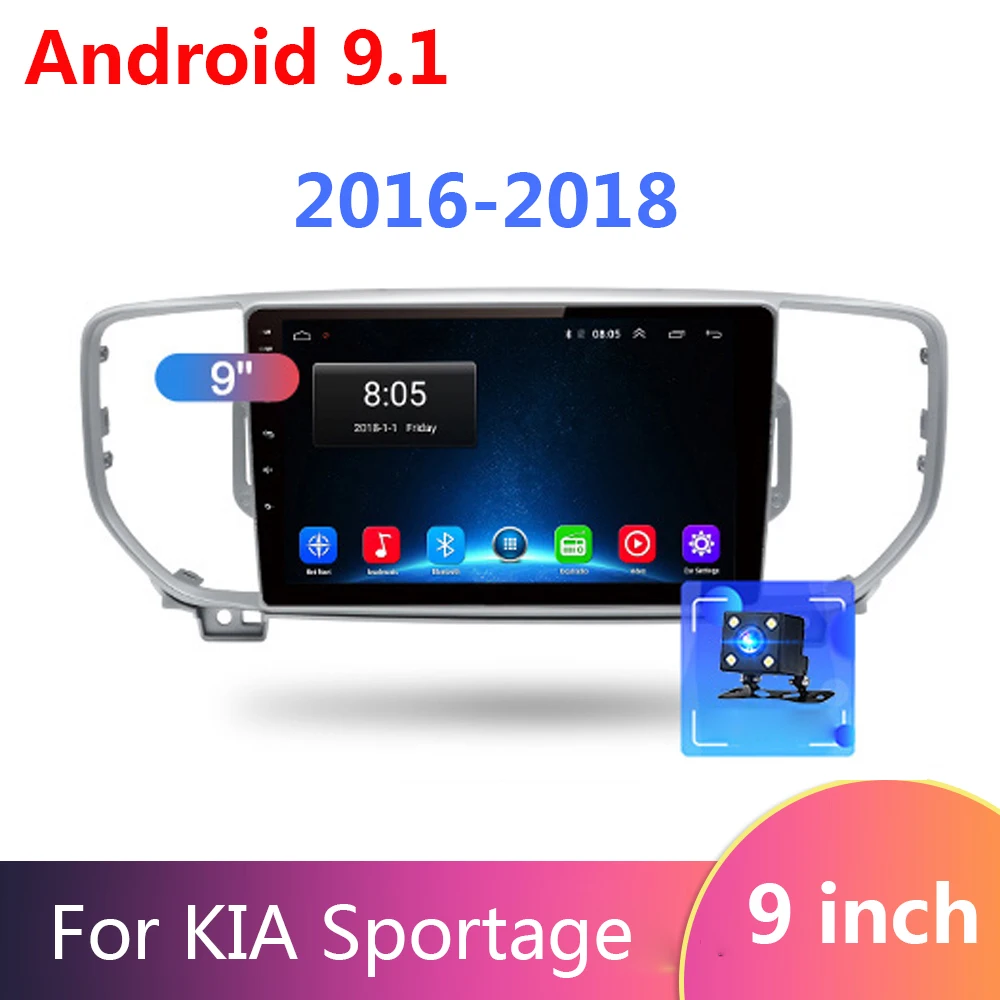 

9 inch 2 DIN Android 9.1 Car DVD Multimedia Player 2din 2G+32G Auto Radio GPS Navigation for KIA sportage 2016 2017 KX5 WIFI BT