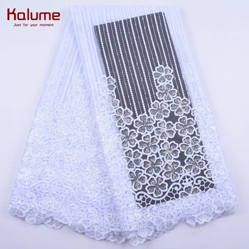

Kalume Latest African Sequins Milk Silk Lace Fabric Embroidery French Mesh Lace Wedding Nigerian Tulle Lace For Party Dress 2040