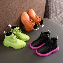 Детские ботинки; коллекция года; модные зимние ботинки для мальчиков и девочек; кожаные ботинки на шнуровке с боковой молнией; теплые ботинки; детские зимние ботинки