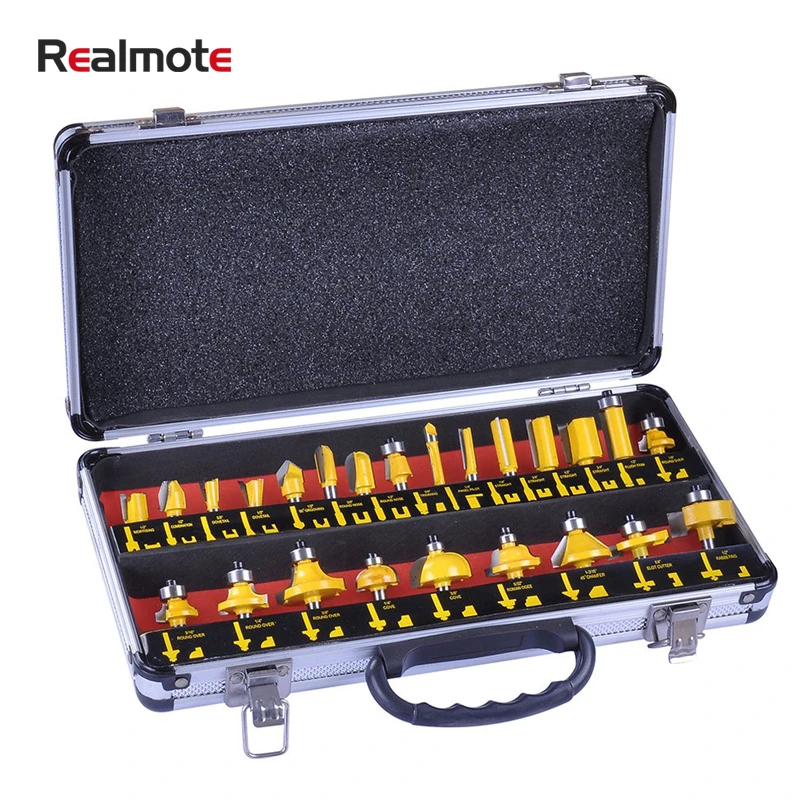 

Realmote 24pcs/set 6.35mm Handle Milling Cutter Set Carbide Woodworking Cutting Drilling Bit Kit Power Tool Accessories