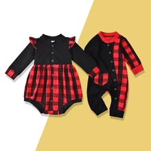 Barboteuse à carreaux pour bébé, barboteuse de noël pour garçon et fille, combinaisons pour nouveau né, vêtements d'automne à manches longues