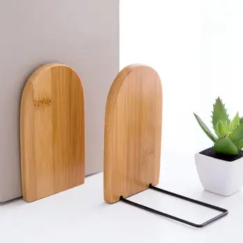

Bamboo Beige Bookends Frame Book Stand Bookends Durable Stationery Document Home Useful Convenient Metal Storage